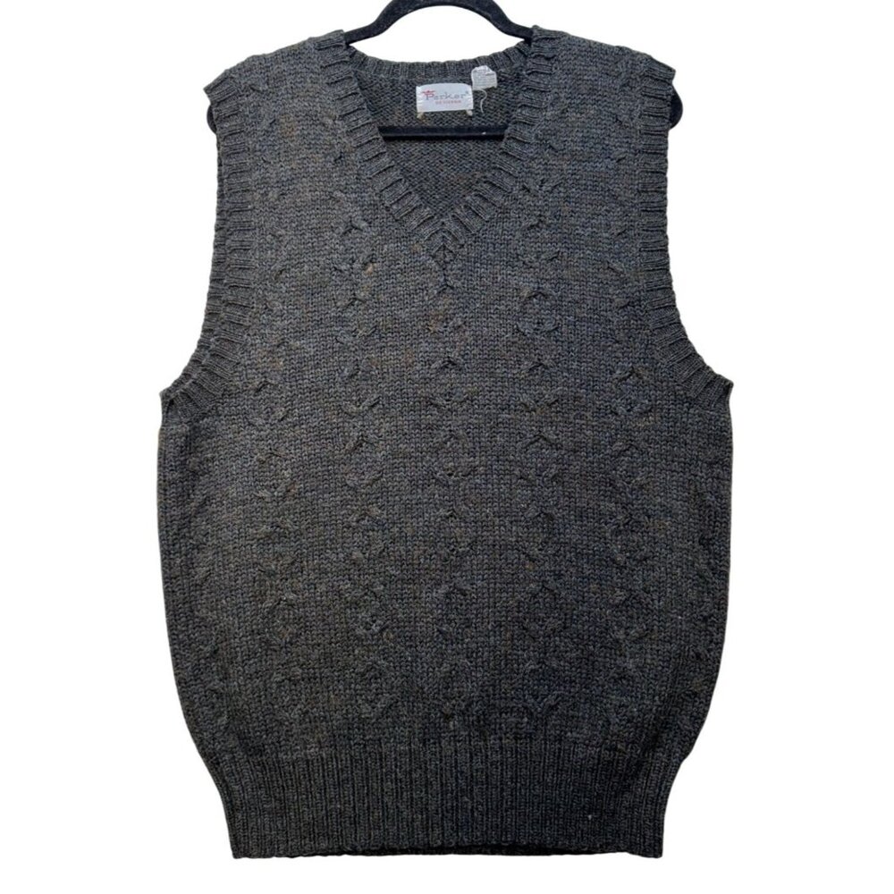 Vintage Parker Of Vienna Knit Sweater Vest XL Gray Wool Blend